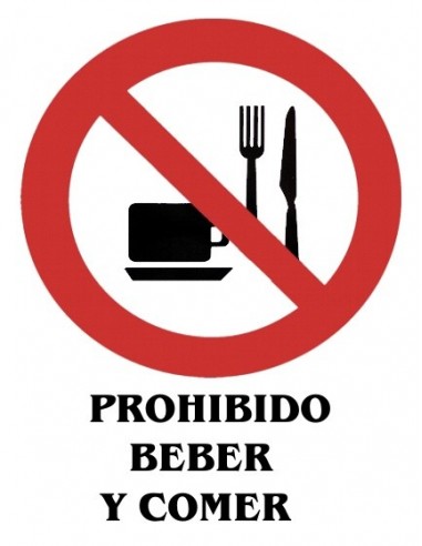 Cartel PVC 40x30 Prohibido beber y comer