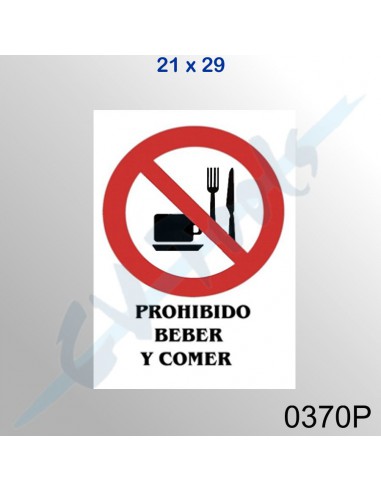 Cartel PVC 21x29 Prohibido beber y comer