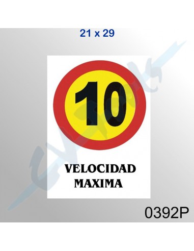 Cartel PVC 21x29 Velocidad Máxima 10