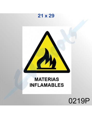 Cartel PVC 21x29 Materias inflamables